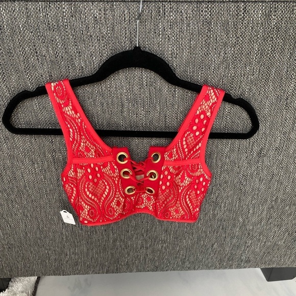Red bikini size small lace design high rise high waist New NWT - Picture 3 of 13